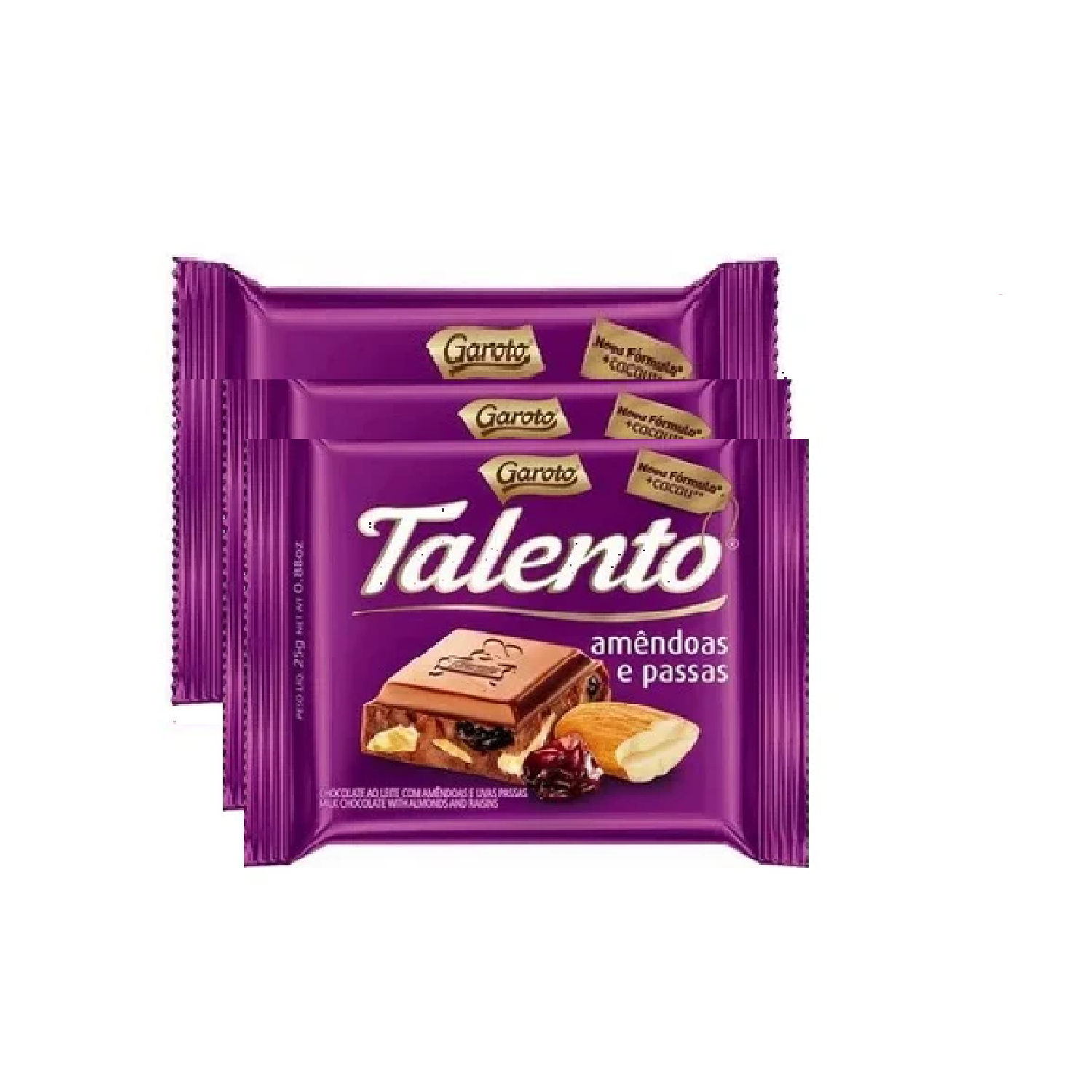 Garoto Talento Chocolate Amêndoas e Passas (3x90g)